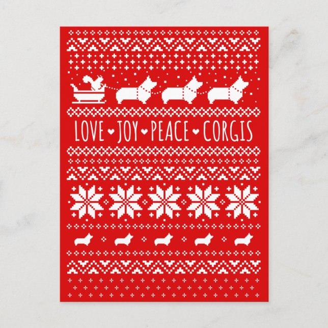 Love Joy Peace Corgis Festive Christmas Holiday Postcard (Front)