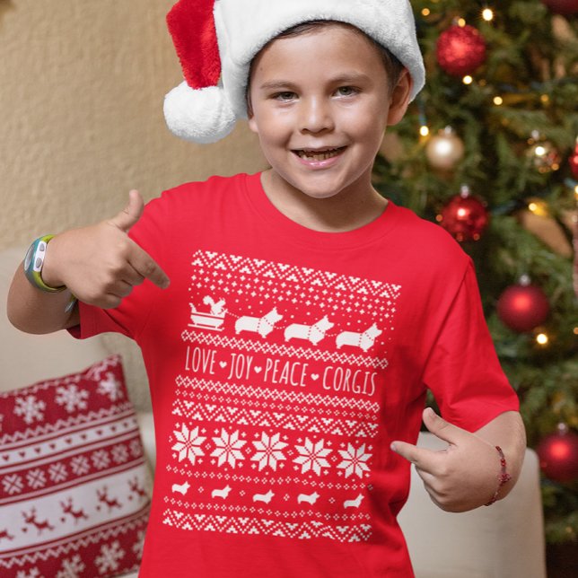 Love Joy Peace Corgis Festive Christmas Holiday T-Shirt (Creator Uploaded)
