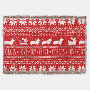 Love Joy Peace Corgis Festive Christmas Holiday Throw Blanket