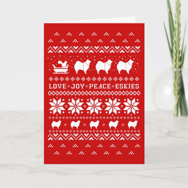 Love Joy Peace Eskies Cute Dogs Christmas Card (Front)