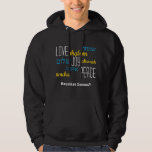 LOVE JOY PEACE Hebrew Hanukkah Hoodie<br><div class="desc">Stylish Hanukkah LOVE JOY PEACE Hoodie with CUSTOMIZABLE TEXT,  including Hebrew translations in blue typography. Text is CUSTOMIZABLE,  in case you wish to change anything. HAPPY HANUKKAH is also customizable,  so you can replace with a name or initials. Part of the HANUKKAH Collection. Matching items are available.</div>