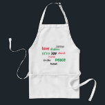 LOVE JOY PEACE Hebrew Personalized Adult Apron<br><div class="desc">This apron is a stylish gift for anyone who loves cooking at any time of year, but particularly during the holidays. The words LOVE JOY PEACE including their Hebrew translations are color-coded in red, yellow and green. The text is customizable in case you wish to change anything. There is a...</div>