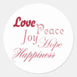Love Joy Peace Hope Happiness Classic Round Sticker at Zazzle