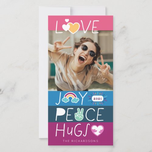 Love Joy Peace Hugs Emoji Christmas Photo Collage Holiday Card