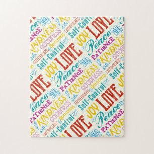 Love Joy Peace Kindness Goodness Typography Art Jigsaw Puzzle