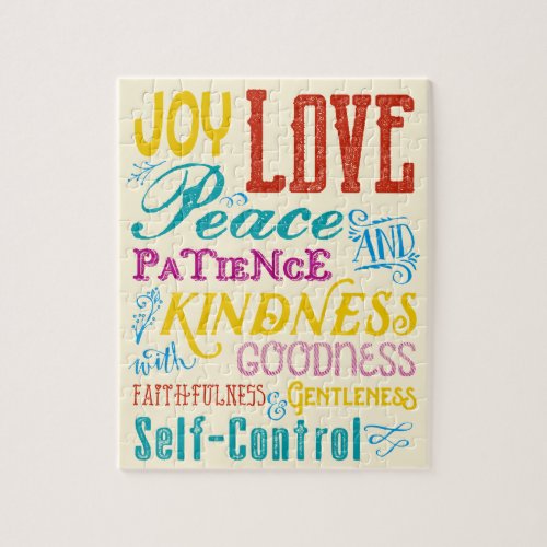 Love Joy Peace Kindness Goodness Typography Art Jigsaw Puzzle