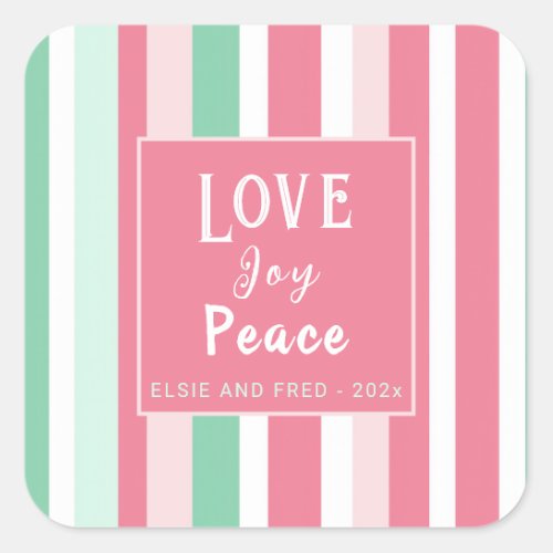  Love Joy Peace Pink Mint Stripes Square Sticker