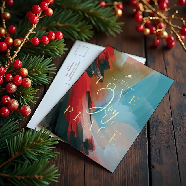 Love Joy & Peace Red Cardinal Abstract Watercolor Invitation Postcard (Love Joy & Peace Red Cardinal Abstract Watercolor Invitation Postcard)