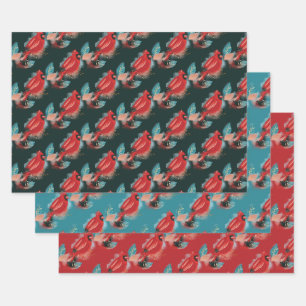 Love Joy & Peace Red Cardinal Watercolor Wrapping Paper Sheets