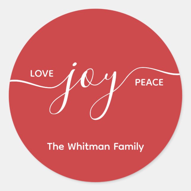 Love Joy Peace Red Christmas Classic Round Sticker (Front)