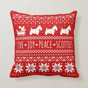Love Joy Peace Scotties Christmas Holiday Dogs Throw Pillow