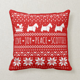 Love Joy Peace Scotties Christmas Holiday Dogs Throw Pillow