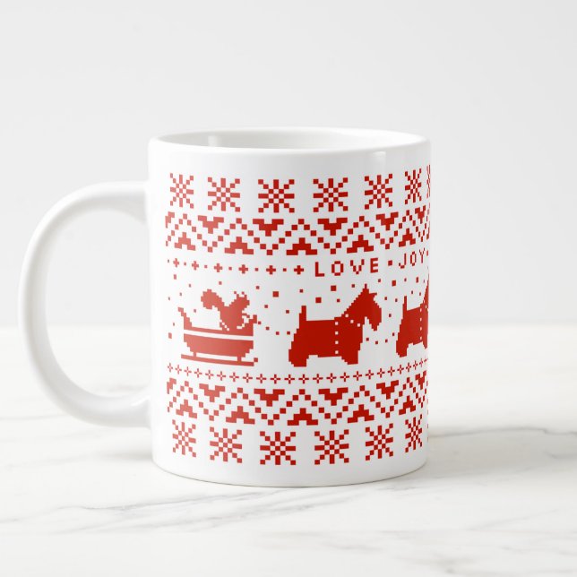 Love Joy Peace Scotties Festive Christmas Dogs Giant Coffee Mug (Left)