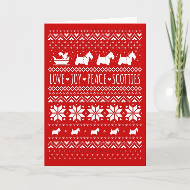 Love Joy Peace Scotties Festive Christmas Holiday Card (Front)