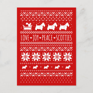 Love Joy Peace Scotties Festive Christmas Holiday Postcard