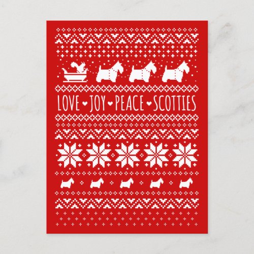 Love Joy Peace Scotties Festive Christmas  Holiday Postcard