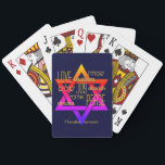 LOVE JOY PEACE Star of David Hanukkah Poker Cards<br><div class="desc">Stylish HANUKKAH playing cards with LOVE JOY PEACE including Hebrew translations in gold typography against a colorful Star of David and midnight blue background. All text is CUSTOMIZABLE, should you wish to change anything. HANUKKAH SAMEACH is also customizable, so you can create your own text or add your name or...</div>