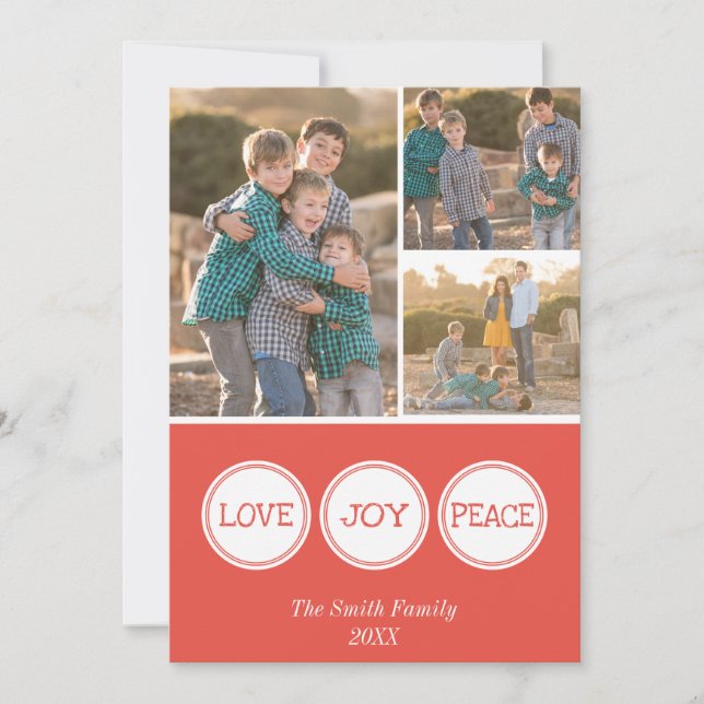 Love Joy Peace | Three Photo Christmas Card (Front)