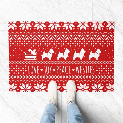 Love Joy Peace Westies Dogs Christmas Holiday Doormat