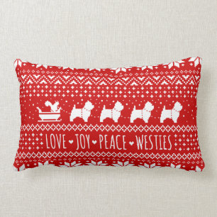 Love Joy Peace Westies Festive Christmas Holiday Lumbar Pillow
