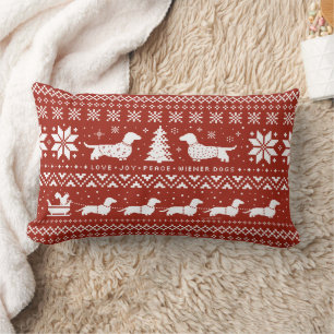 Love Joy Peace Wiener Dogs Christmas Pattern Lumbar Pillow
