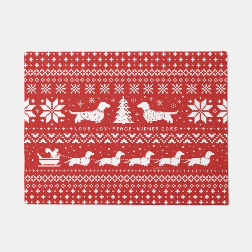 Love Joy Peace Wiener Dogs  Dachshunds Christmas Doormat