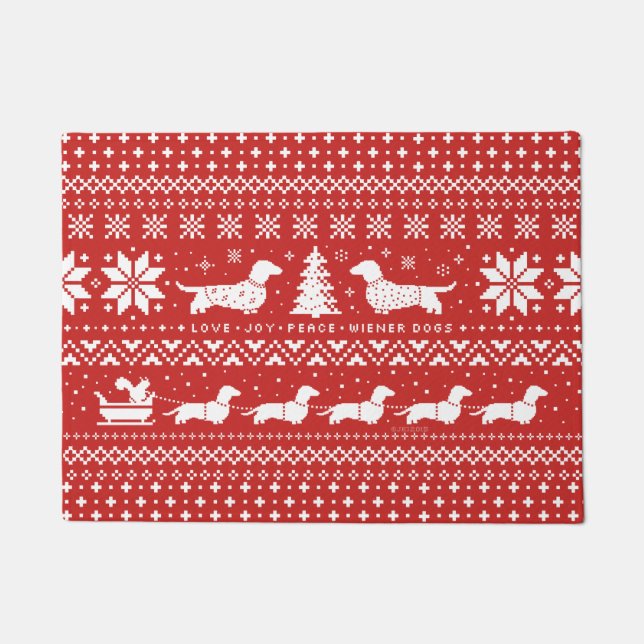 Love Joy Peace Wiener Dogs | Dachshunds Christmas Doormat (Front)