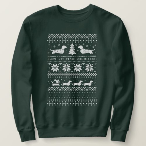 Love Joy Peace Wiener Dogs Fun Christmas Pattern Sweatshirt