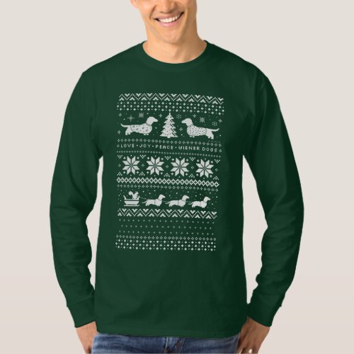Love Joy Peace Wiener Dogs Fun Christmas Pattern T_Shirt