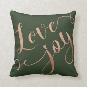 Love & Joy Script   Gold & Hunter Green Christmas Throw Pillow