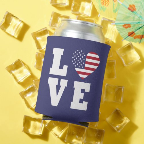Love July 4TH Can Cooler Patriotic July 4th Beer Can Cooler