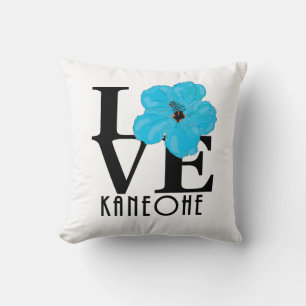 LOVE Kaneohe Blue Hibiscus Throw Pillow
