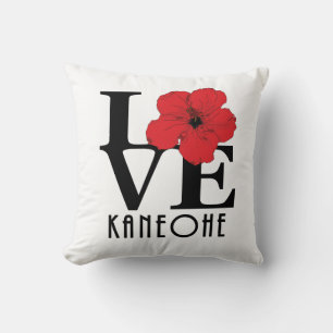 LOVE Kaneohe Red Hibiscus Throw Pillow
