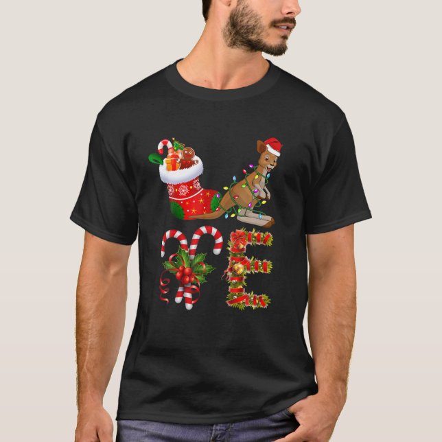 Love Kangaroo Christmas Lights Led Funny Santa Hat T-Shirt (Front)