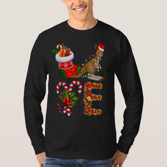 Love Kangaroo Christmas Lights Led Santa Hat Chris T-Shirt (Front)