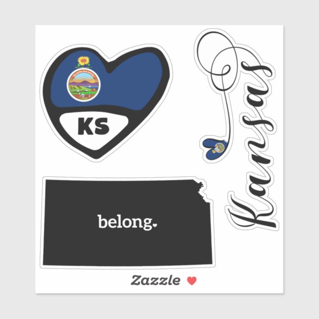 Love Kansas, 3 Designs, Die Cut Stickers (Sheet)