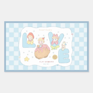 LOVE Kawaii Pastel Alphabet Illustration 💕🍓🐰 Rectangular Sticker