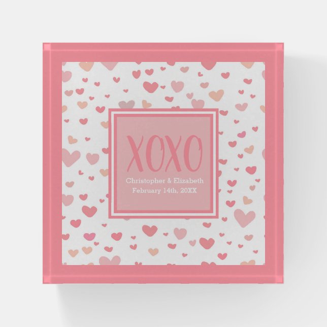 Love Keepsake Names Date Cute Hearts Pink XOXO Paperweight (Front)