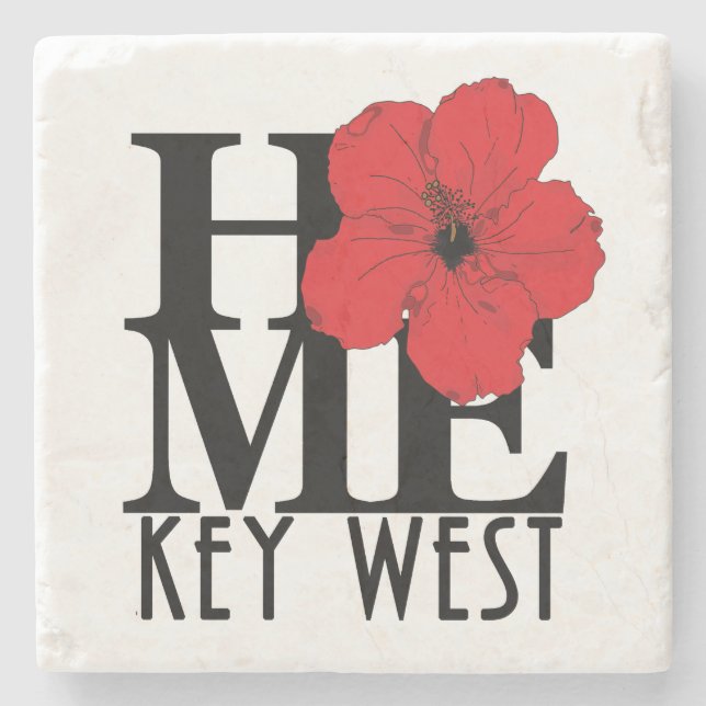 LOVE Key West Red Hibiscus Stone Coaster (Front)