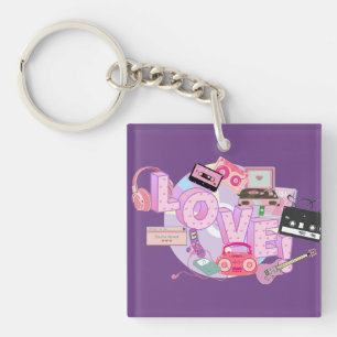 LOVE Keychain – Pink & Purple Retro Music Memories