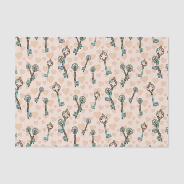 Love Keys Vintage Valentines Decoupage Tissue Paper (Front)