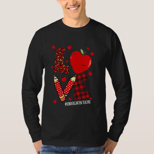 Love Kinder Teacher Life Valentine Day Leopard Pla T_Shirt