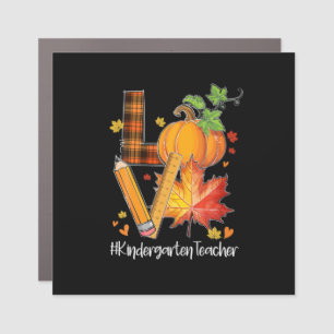 LOVE Kindergarten Teacher Fall Leaves Autumn Car Magnet