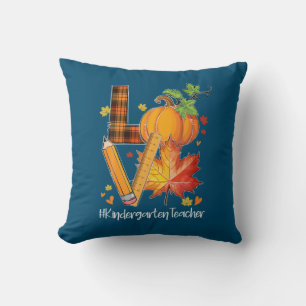 LOVE Kindergarten Teacher Fall Leaves Autumn Throw Pillow