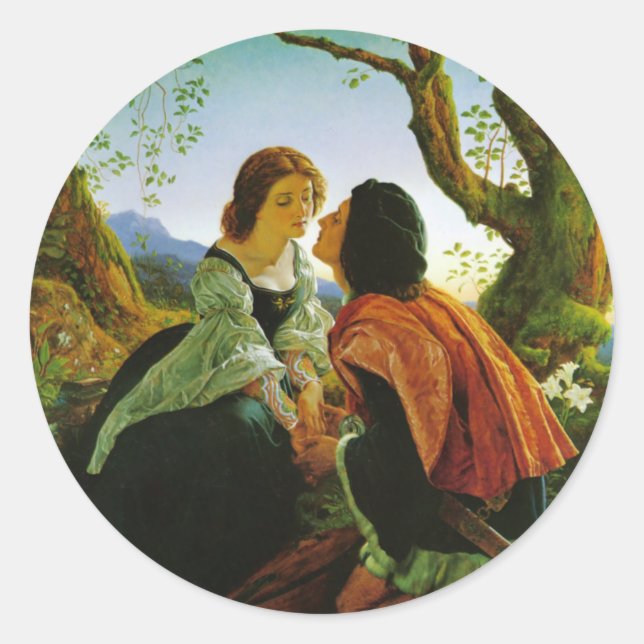 Love kiss romantic couple medieval sword Hesperus Classic Round Sticker (Front)