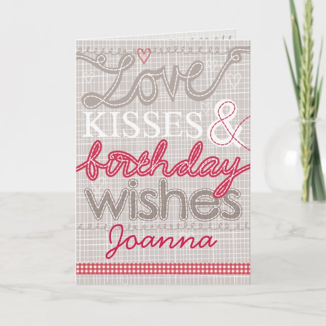 Love & Kisses birthday greetings card (Front)