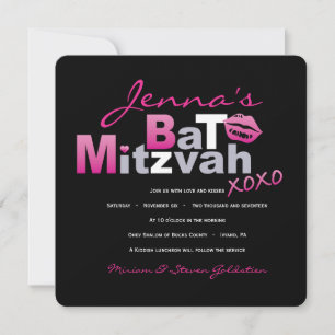 LOVE & KISSES HOT PINK Bat Mitzvah Invitation