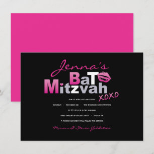LOVE & KISSES HOT PINK Bat Mitzvah Invitation