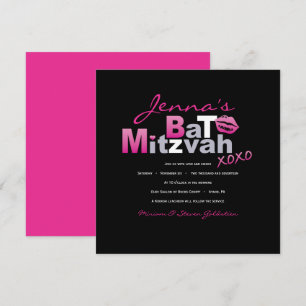 LOVE & KISSES HOT PINK Bat Mitzvah Invitation