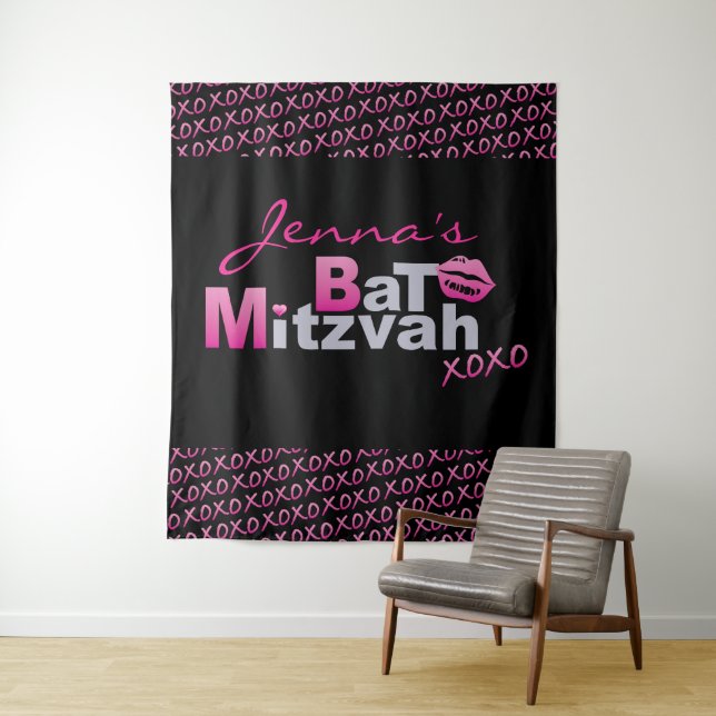 LOVE & KISSES PINK Bat Mitzvah Photo-Op Backdrop (In Situ)